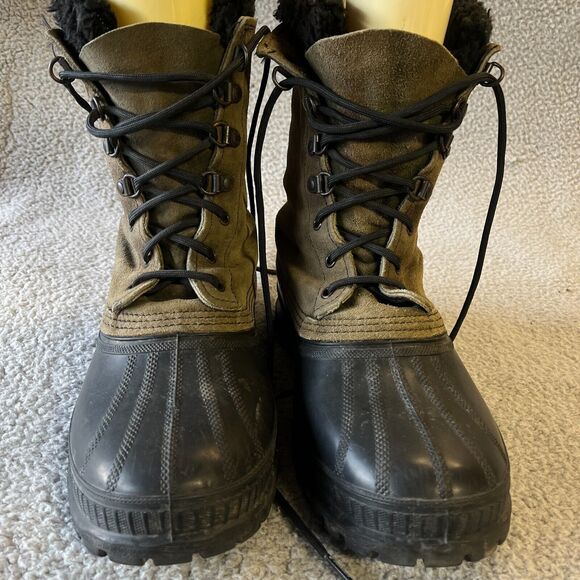 Sorel Kaufman Canada Wool Lined Boots Mens 9 Green Khaki Steel Shank Winter USA - Picture 2 of 11